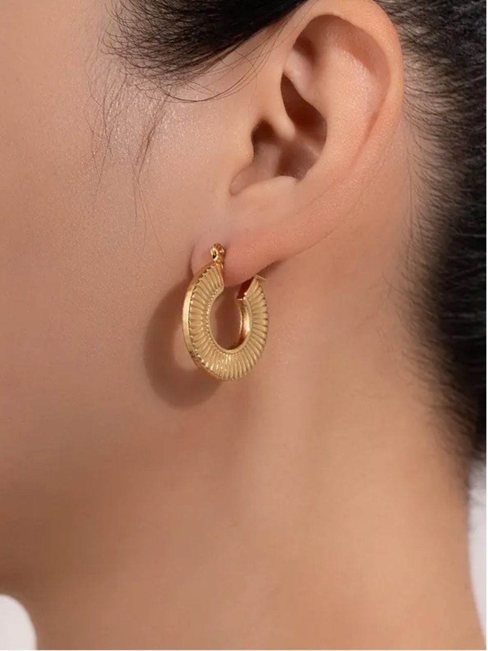 Gold Textured Hoop Earrings.